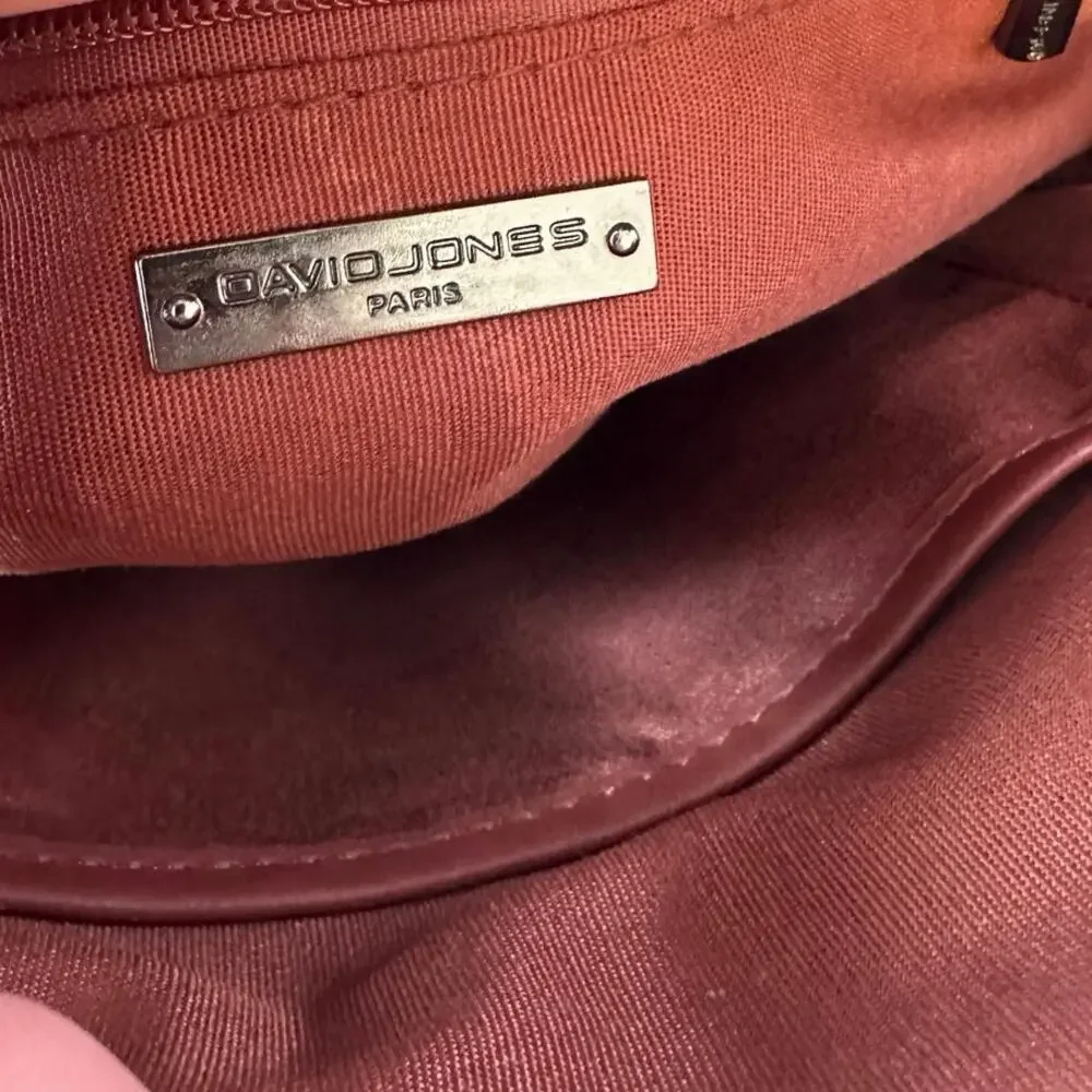 David Jones Paris Leather Mini Backpack Purse Taupe Top Handle Adjustable Straps